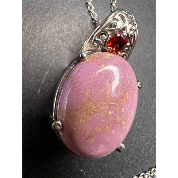 NEW Phosphosiderite and garnet stainless steel pendant 20 inch necklace - Picture 5 of 9